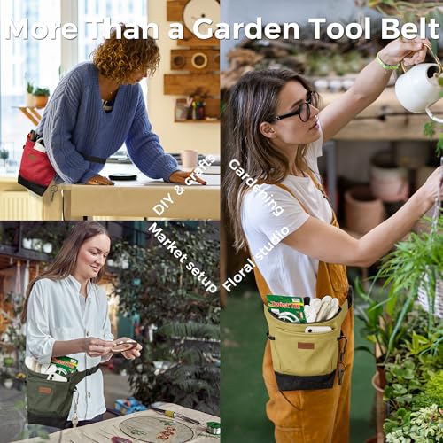 Garden Tool Belt for Women & Men, Burgundy Red Denim Apron - Image 7