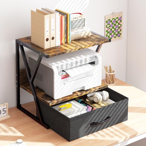 aboxoo Printer Stand for Desk with Storage Drawer, 2 Tier - Image 3