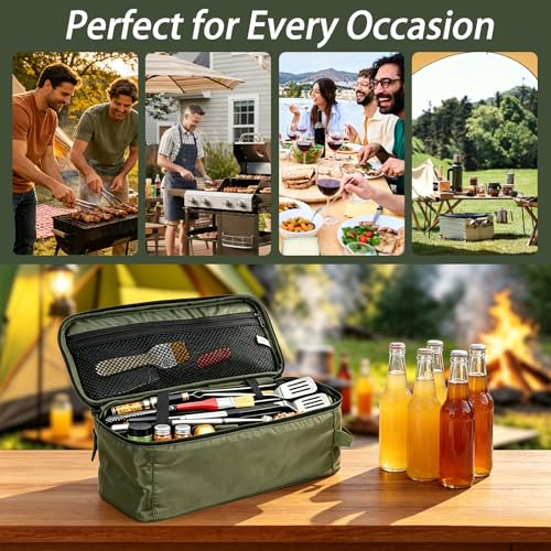 5L Camping Utensil Storage Bag with Mesh Pocket, Green - Image 7