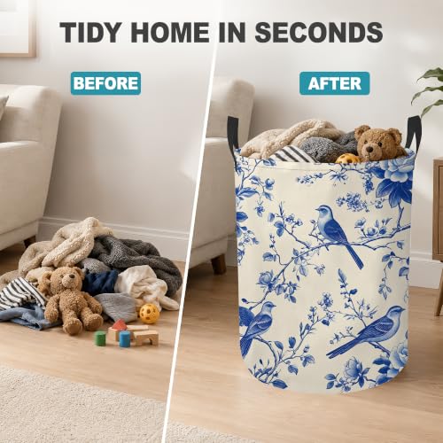 Laundry Basket,Blue Bird Floral Foldable Clothes Hamper - Image 5