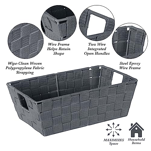 Simplify Small Shelf Woven Strap Tote | Decorative Storage Basket - Image 3