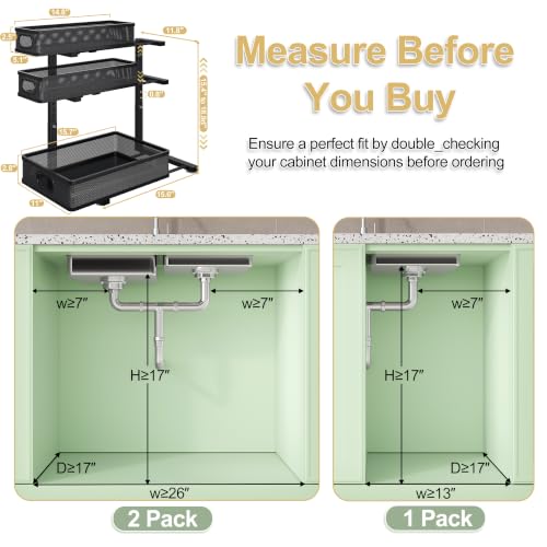 2 Pack 3 Tier Under Sink Organizer,Kitchen Cabinet U | Under Sink Stor - Image 3