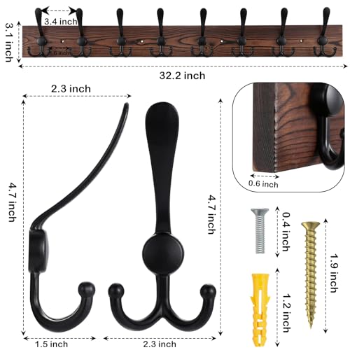 Kuhome 32.2'' Large Coat Rack Wall Mount Coat Hooks Coat - Image 4