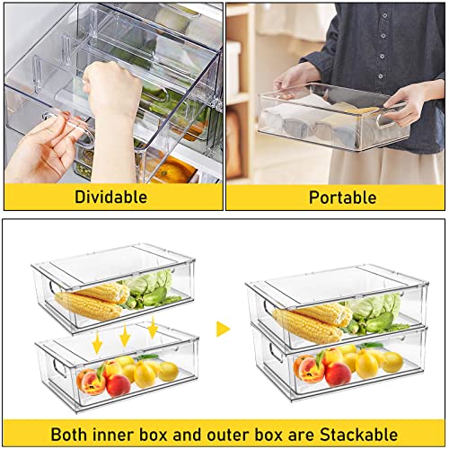 4 Pack Refrigerator Organizer Bins with Pull-out Drawer Stackable - Image 4