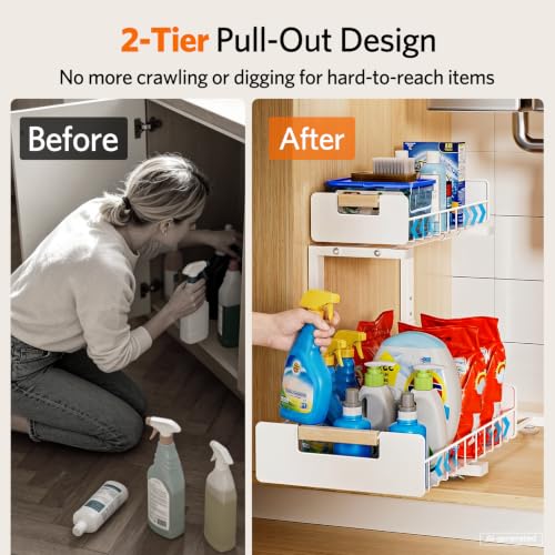 Delamu Under Sink Organizer Kitchen, 2-Tier Pull-Out - Image 4
