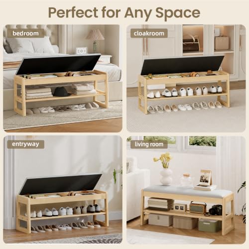 Solid Wood Shoe Rack Bench Entryway 2‑Tier with Hidden - Image 7