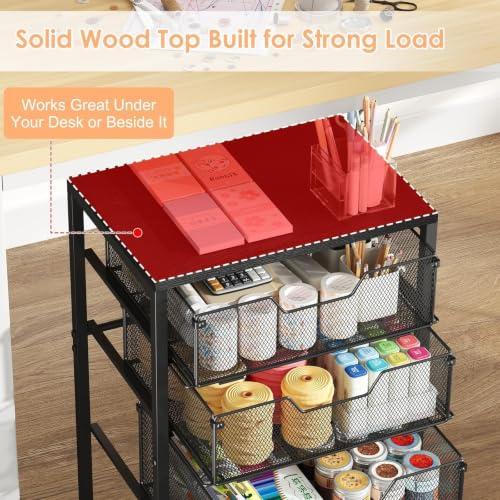 Rolling Cart with Drawers, 4 Drawers Storage Cart, Black - Image 5