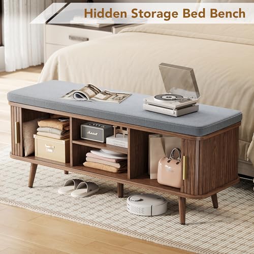 Decofy Shoe Storage Bench with Cushion and Sliding Doors - Image 7