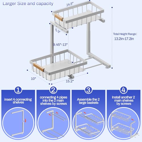 ADBIU 2-Tier Pull-Out Under Sink Organizer, 2-Pack, Large, White - Image 3
