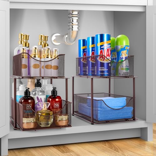 Sorbus Pull-Out Under Sink Organizer, Mesh Construction (Bronze - Image 3
