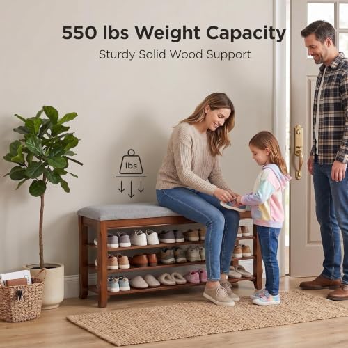 Solid Wood Shoe Rack for Entryway Bench, Flip-Top Soft-Close Lid - Image 4