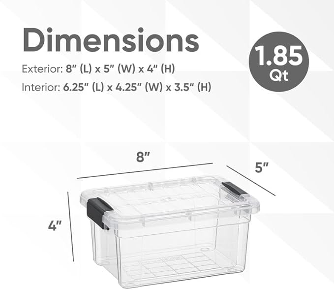 Superio Clear Storage Box with Lid, 1.85 Quart Plastic Container Bins for Organizing, Stackable Crates, BPA Free, Non Toxic, Odor Free, Organizers for Home, Office, School, and Dorm