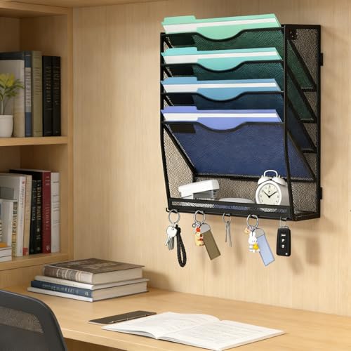 5-Tier Hanging Wall File Organizer with 5 Hooks - Wall - Image 7