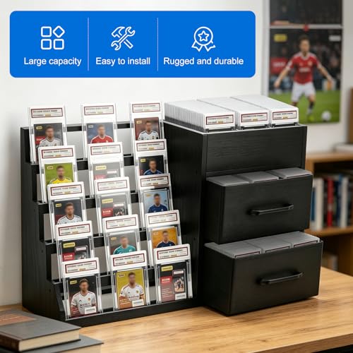 Trading Card Display Stand with 2 Fabric Drawers for Desk - Image 5