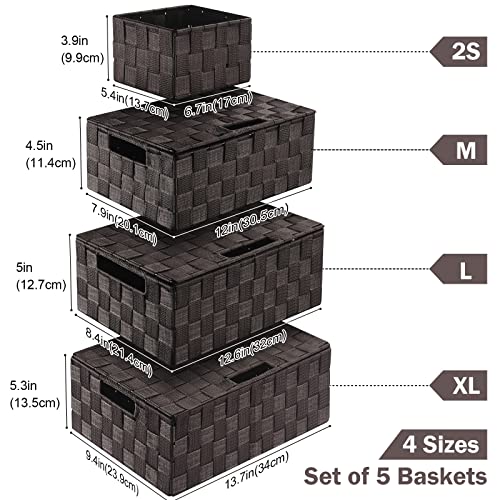 Storage Baskets with Lids: 5 Pack Stackable Woven Storage Bins - Image 3