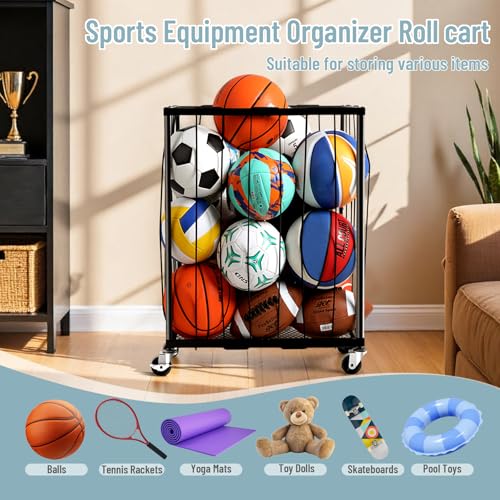 TomCare Garage Ball Storage Rack, Rolling Sports Cart - Image 5