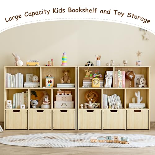 Solid Pine Wood Toy Storage Organizer, Kids Bookshelf - Image 6