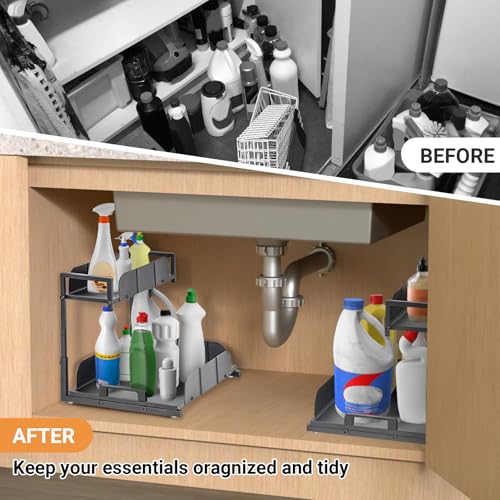 Under Sink Organizer 2-Tier - Metal Pull Out Kitchen Black 2-Pack - Image 7