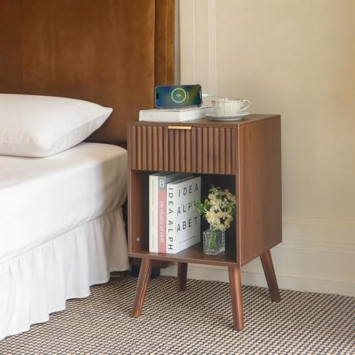 Fultyle Nightstand with Charging Station, Fluted Bedside Table - Image 7