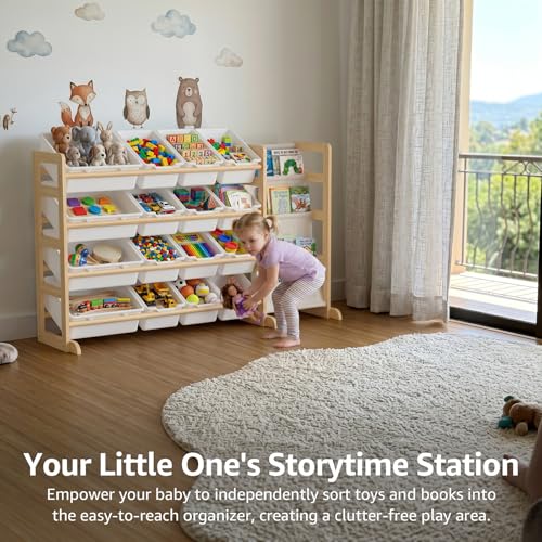 NUTIKAS Toy Storage Organizer with Bookshelf - Wooden 16 - Image 5