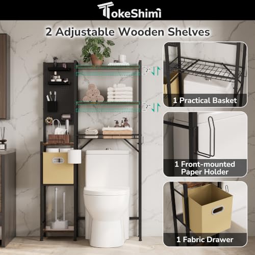6-Tier Over the Toilet Storage Rack, Adjustable Wooden Shelf - Image 4