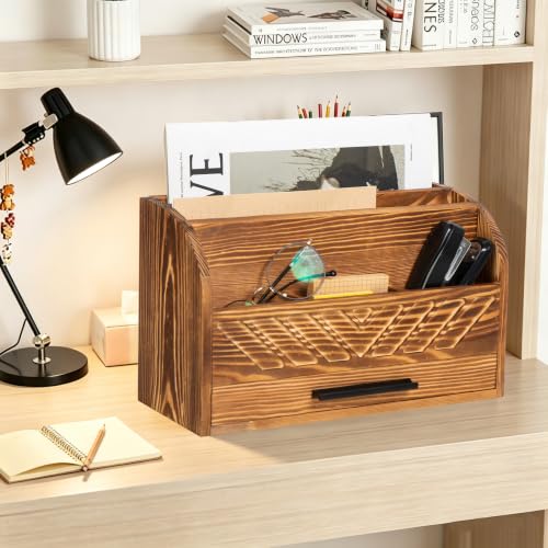 Wooden Mail Organizer Countertop Mail Sorter with Storage Drawer - Image 3