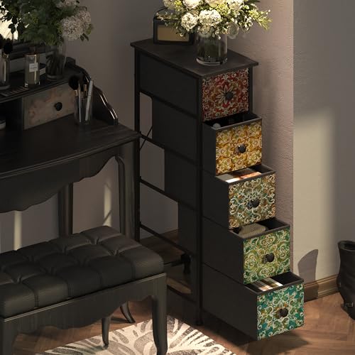 GiftGo Retro Skinny Dresser with Fabric Drawers Thin Slim Boho - Image 8