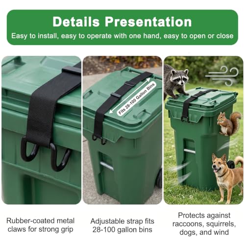 2 Pack Trash Can Lid Lock Strap for Raccoons & Animals, Non-Slip - Image 6