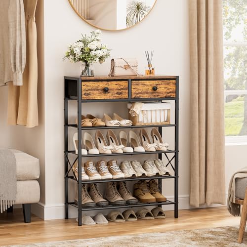 5 Tier Shoe Rack with 2 Drawers, 16-20 Pairs Rustic Brown - Image 5