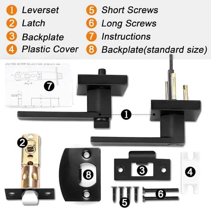 Probrico Matte Black Bed Bath Door Lever Heavy Duty Privacy Door Handle, Keyless Door Lock Interior Bathroom Bedroom Door Handle, Reversible for Left Right Sided Door