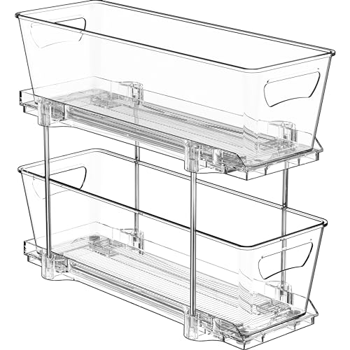 Simple Houseware 2 Tier Narrow Drawer Cabinet Pull-Out Organizer, Clear - Image 2