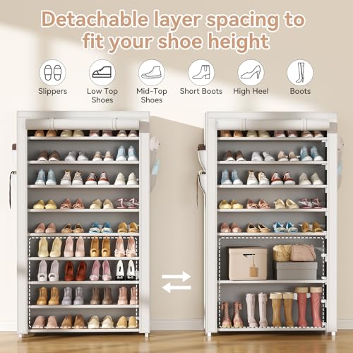 LANTEFUL Shoe Rack with Covers 10 Tier Tall Shoe Rack Organizer - Image 7