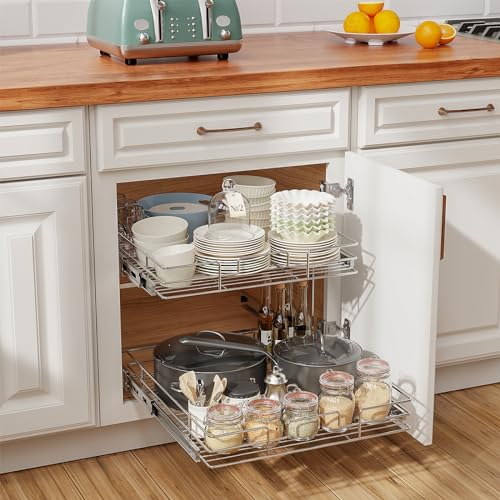 ROOMTEC Slide Out Cabinet Organizer for Kitchen, 2 Tier Pull Out - Image 3