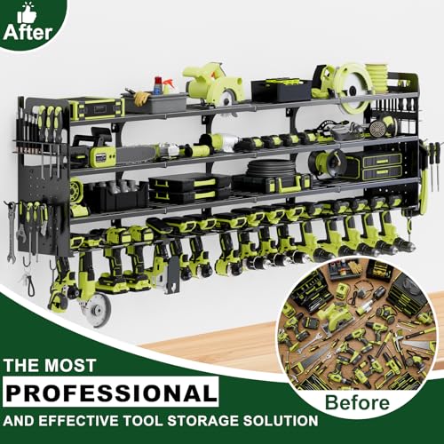 Large 65'' Wide Power Tool Organizer Wall Mount, 4-Tier 16-Drill - Image 5