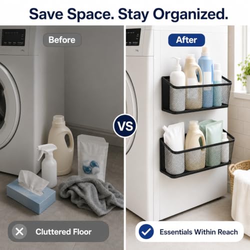 2 Pack Magnetic Shelves for Washer and Dryer, Black Metal Baskets - Image 8