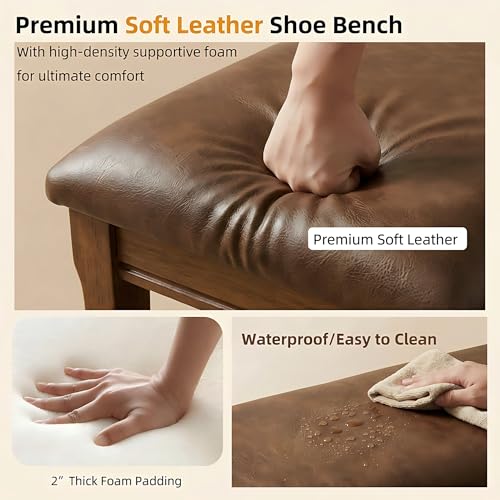Shoe Rack Bench Entryway Storage with Leather Cushion, 39.4" - Image 7