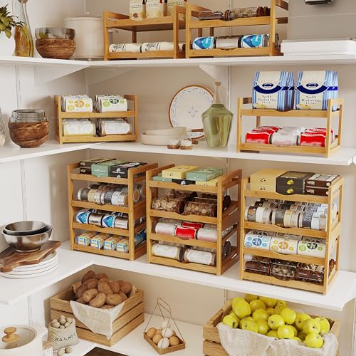 BAMBANG Can Organizer for Pantry, 4 Tier Stackable Bamboo Canned - Image 6