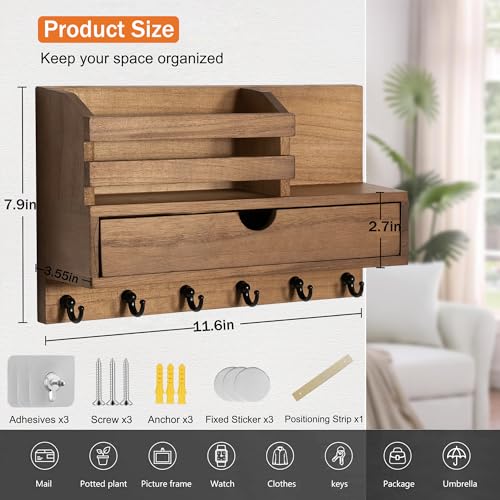 Key Holder Wall Mount, Mail Organizer with 6 Hooks | Home Organization - Image 3