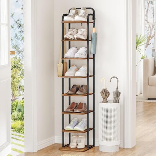 Hzuaneri 8 Tiers Vertical Shoe Rack, Tall Shoe Shelf with 2 Hooks - Image 2
