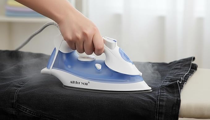 J&V TEXTILES Steam Iron with Ceramic Soleplate, Adjustable Temperature Control, Burst Steam Function, Anti-Calc System, Self-Clean Feature for All Fabrics (Blue)