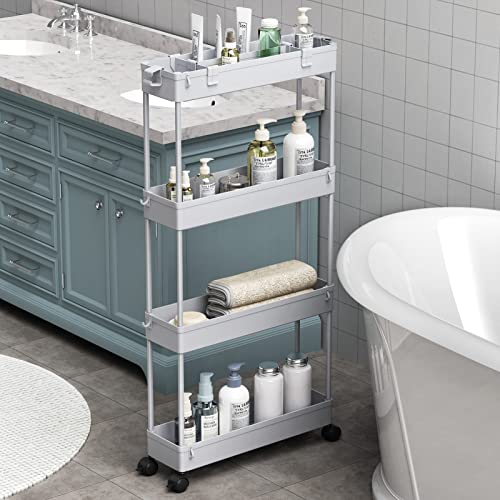 SPACELEAD Slim Storage Cart 4 Tier,Bathroom Organizer Rolling - Image 2