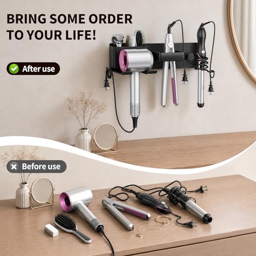 No-Drill Hair Dryer Holder Wall Mount with Storage | Home Organization - Image 5