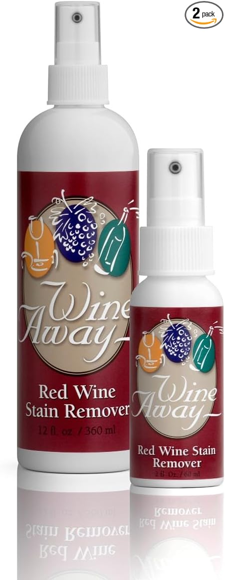 Wine Away Red Wine Stain Remover Spray Bundle, Fabric, Upholstery & Carpet Cleaner Solution, Removes Wine Spots & Laundry Stains, Fast-Acting Spot Treatment, 12oz Home & 2oz Travel Size