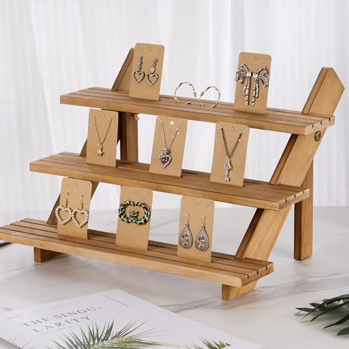 3 Tier Wooden Display Stand, Retail Jewelry Card Sta | Jewelry Organiz - Image 8