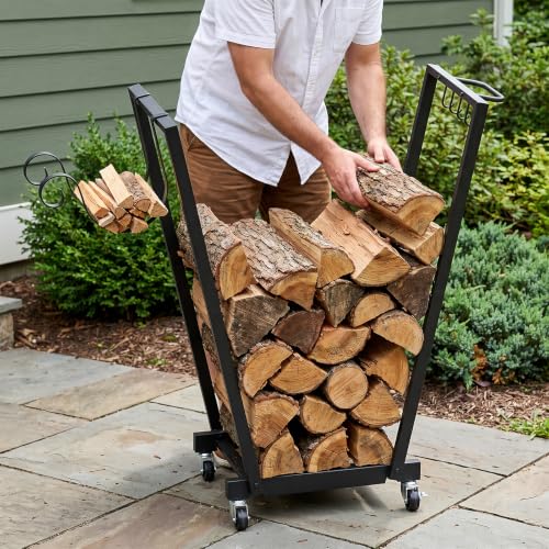 26in Firewood Log Rack Outdoor, Firewood Storage Holder Cart - Image 3