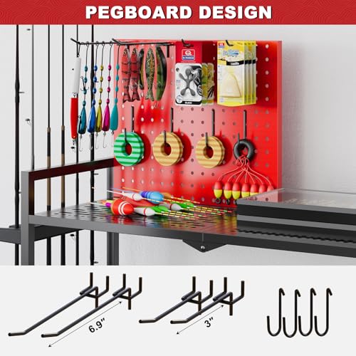 Fishing Rod Holders for Garage, 12-Slot Rolling Pegboard Cart - Image 7