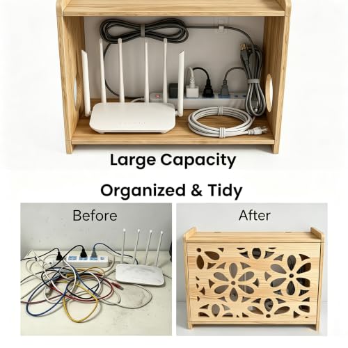 Wooden Projector Shelf,WiFi Router Box Hider,Power S | Cable Managemen - Image 6