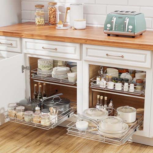 ROOMTEC Slide Out Cabinet Organizer for Kitchen, 2 Tier Pull Out - Image 7