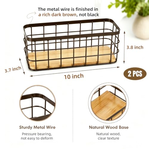 Dicunoy Set of 2 Small Wire Baskets, Narrow Rustic Storage Bin - Image 3