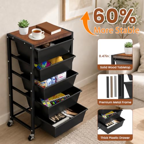 Rolling Cart with 5 Drawers, Plastic Drawer Storage Carts - Image 6